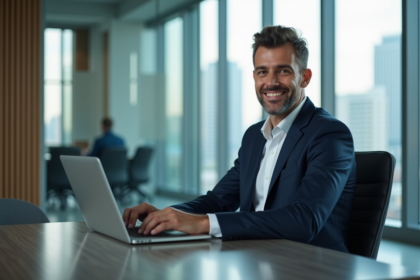 Analyste financier homme en costume dans un bureau moderne