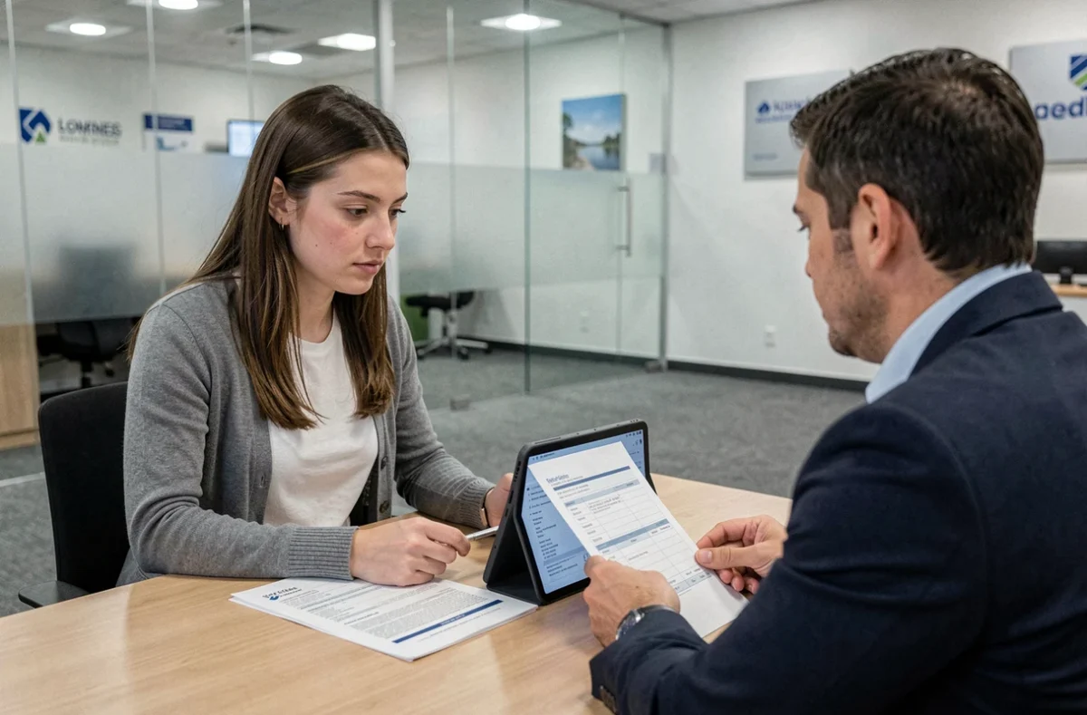 Jeune femme en rendez-vous avec un conseiller Banque Chalus pour comprendre son espace client