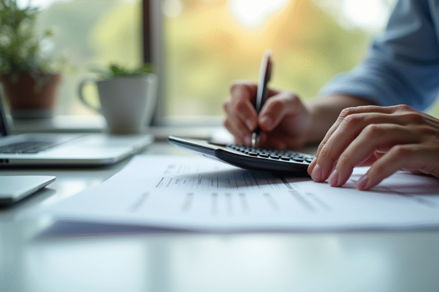 Main utilisant une calculatrice pour la déclaration d'impots