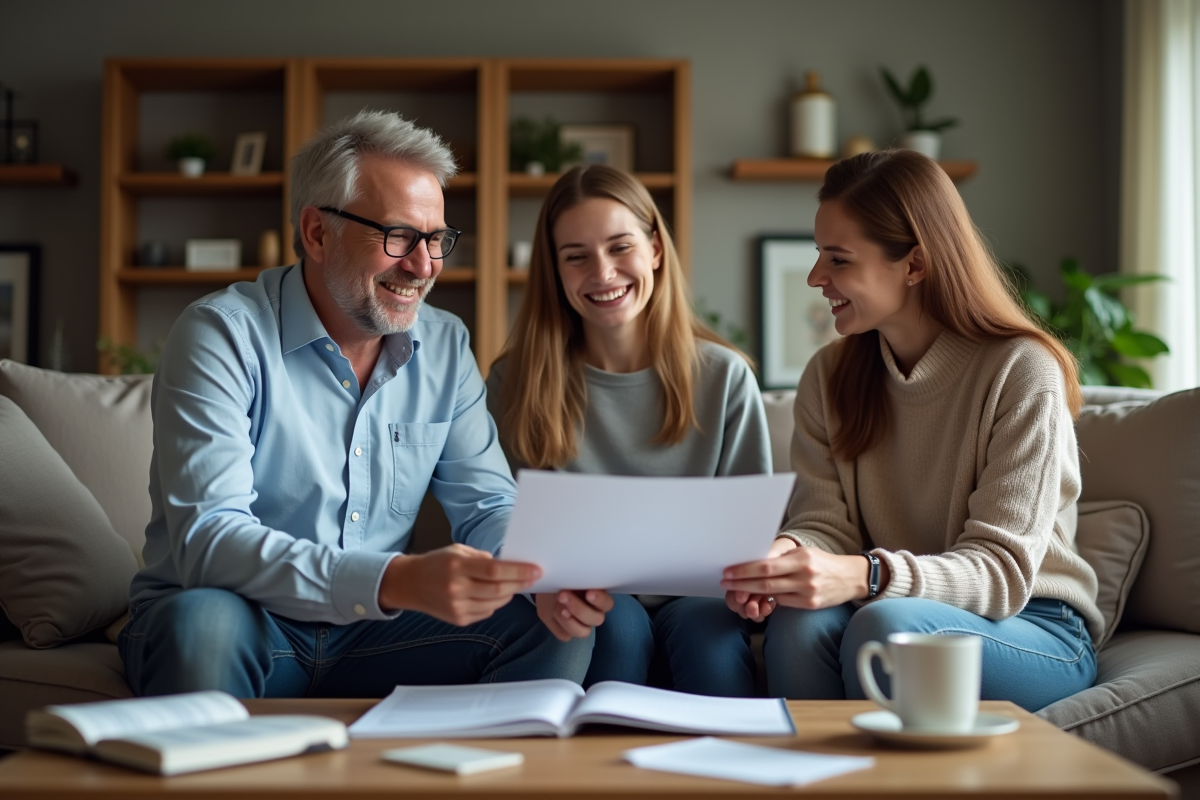 Comptable discutant avec un couple à la maison