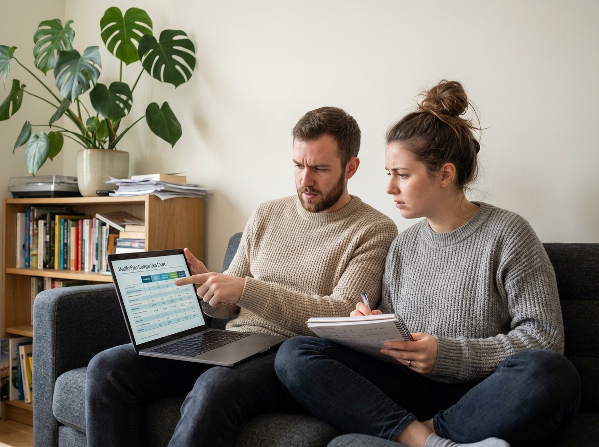 Jeune couple consulte un ordinateur pour assurance santé