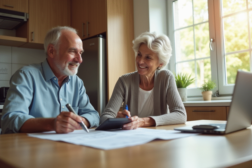 Couple souriant préparant leur retraite à la maison