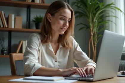 Femme concentrée travaillant à son bureau à domicile