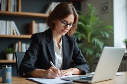 Femme d'affaires assise à son bureau moderne