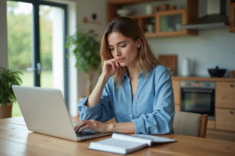 Femme calculant ses paiements hypothécaires à la maison