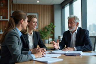 Femme d'âge moyen en réunion avec conseiller retraite