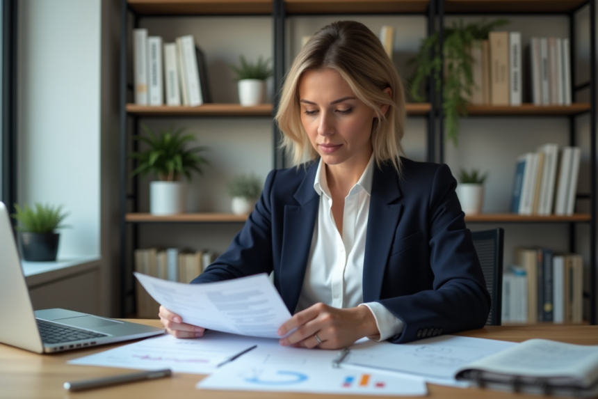 Femme professionnelle en bureau financier