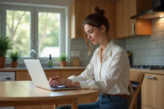 Femme vérifiant son compte bancaire sur un ordinateur portable