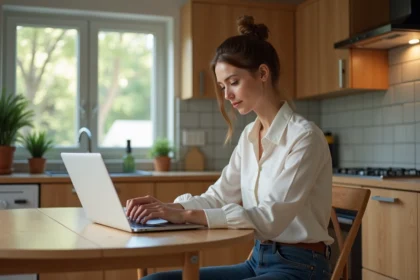 Femme vérifiant son compte bancaire sur un ordinateur portable