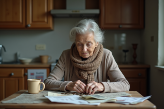 Femme senior comptant des pièces et regardant ses billets