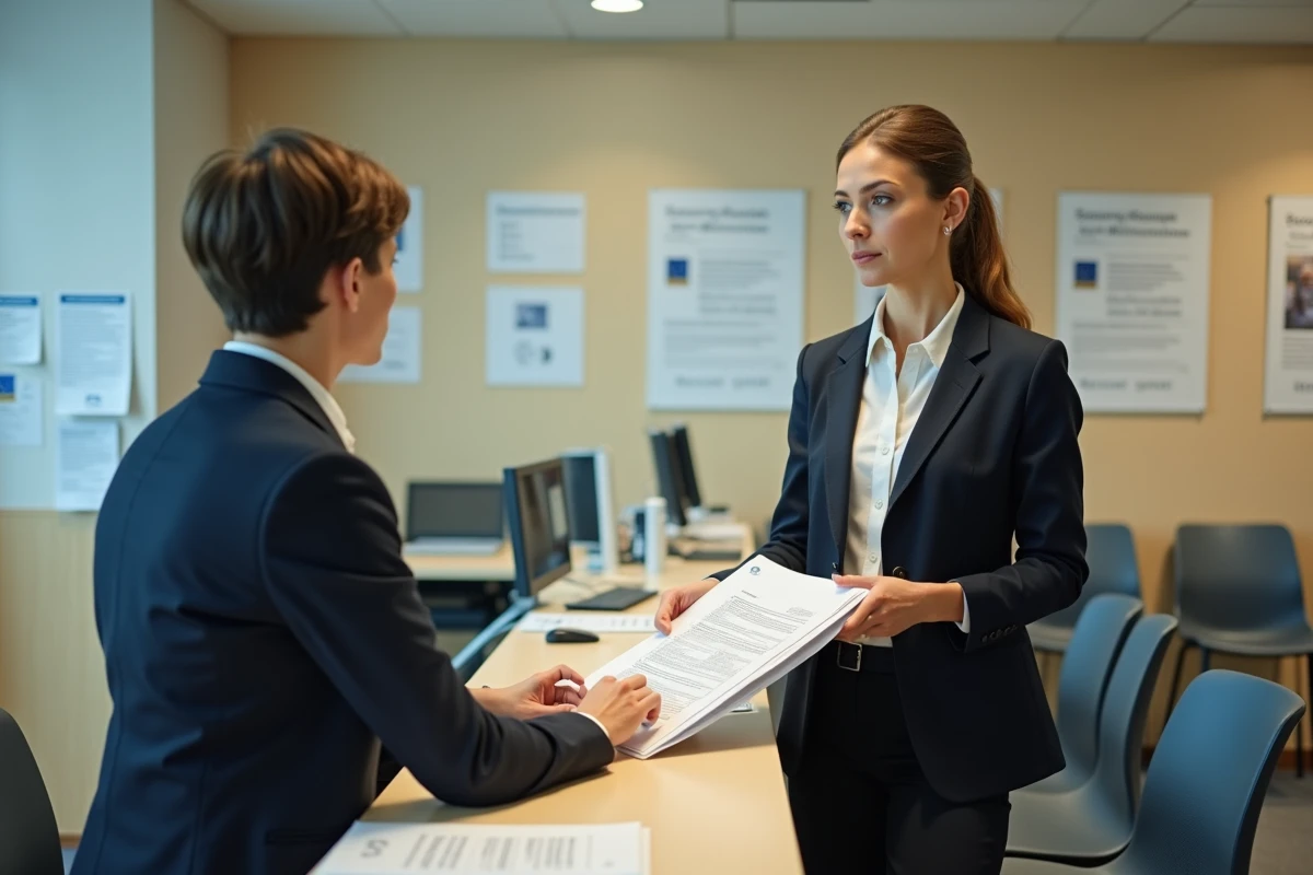 Femme déposant ses documents fiscaux au guichet du service des impôts en Nord-Vendée
