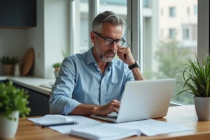 Homme d'affaires en intérieur lisant des documents