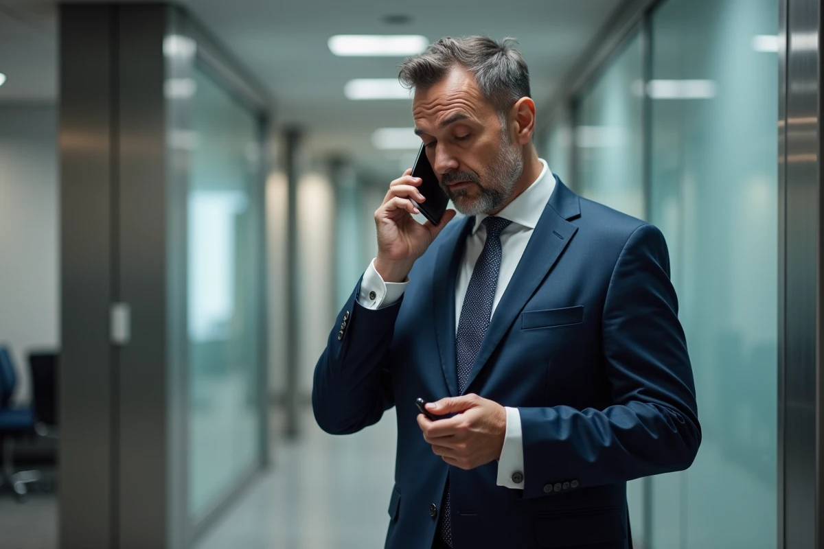 Homme d affaires parlant au téléphone dans un bureau moderne