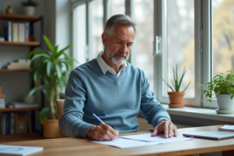Homme d'âge moyen dans un bureau à domicile