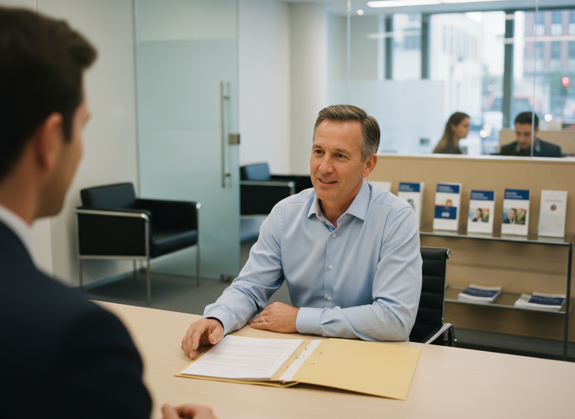 Homme en conversation avec conseiller en assurance