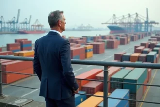 Homme d'affaires maritime dans un port européen
