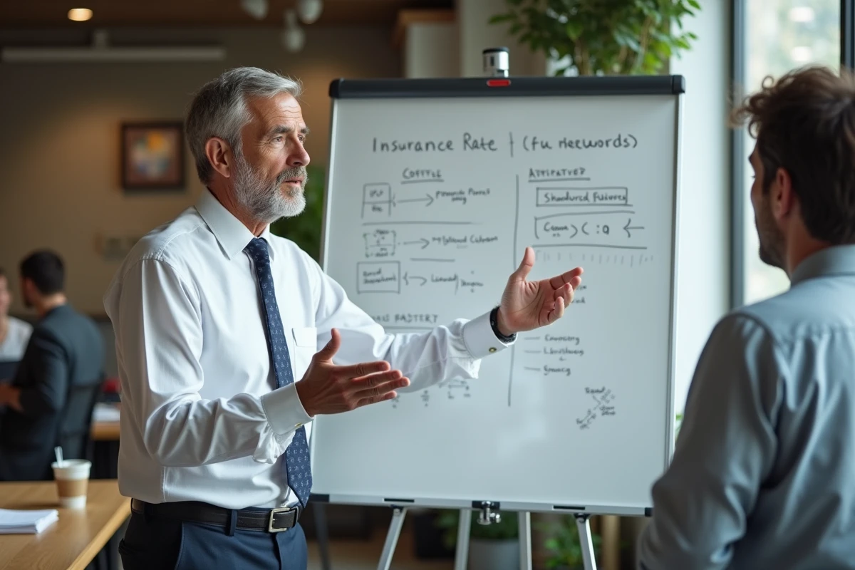 Homme expliquant des diagrammes d