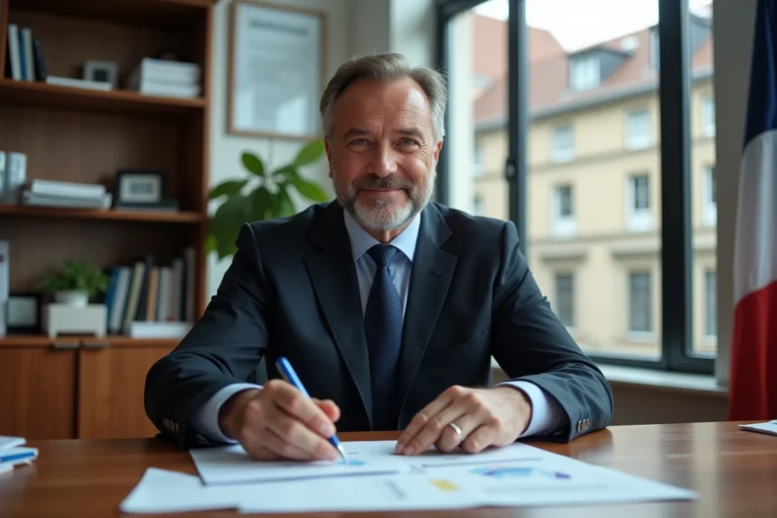 Le maire en réunion dans son bureau moderne