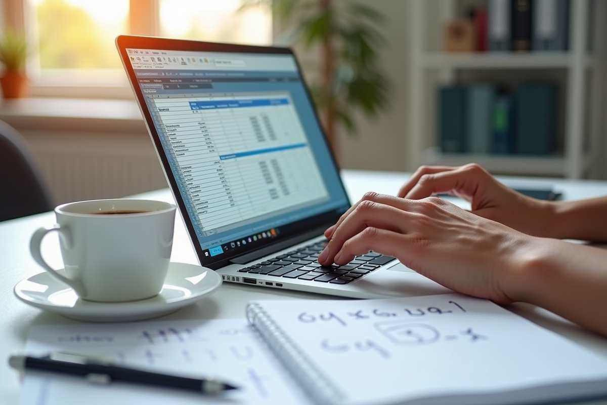 Bureau moderne avec ordinateur et calculs manuscrits