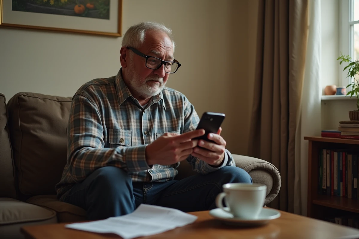 Personne seule consultant l'application CAF sur smartphone pour simuler le RSA